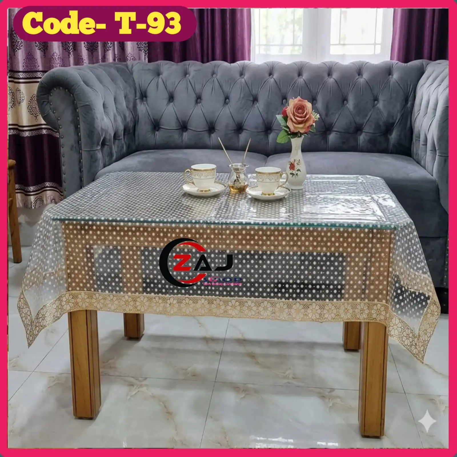 প্রিন্টেড টি-টেবিলের কাভার ম্যাট স্বচ্ছ পরিষ্কার ওয়াটারপ্রুফ কোড - T 93